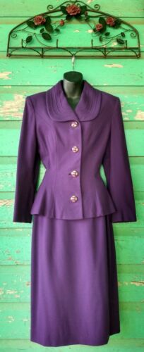 Vintage 1980’s Lilli Ann Purple Suit Jacket And Skirt Chic Secretary Fit Sz M/l